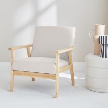 Scandi-style wood frame upholstered armchair, Cream