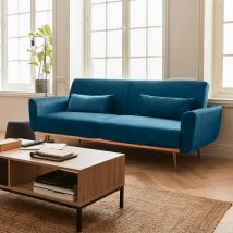 3-seater velvet convertible sofa bed, Petrol Blue