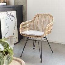 Rattan armchair with removable cushion, Sand