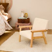 Sillón infantil estilo escandinavo de madera de hevea, Blanco