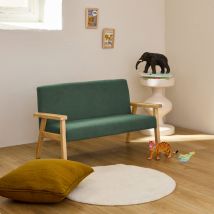 Banco infantil de pana y madera de caucho, 2 plazas, Kaki