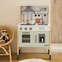 Cucina per bambini in legno FSC con accessori elettronici, Verde acqua