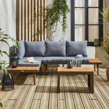 4-seater modular aluminium and acacia garden lounge set, Anthracite
