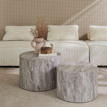 Pair of round marble-effect nesting coffee tables, Grey