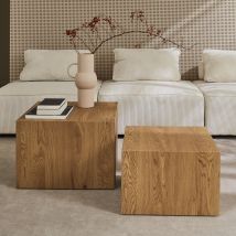 Pair of square ash-effect nesting coffee tables, Natural