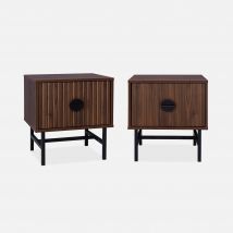 Pair of industrial style bedside table with drawer, Dark wood colour