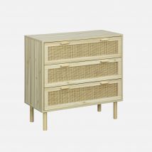 3-drawer chest with cane and wood effect, Natural