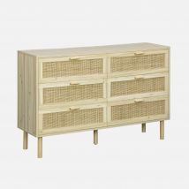 6-drawer chest with cane and wood effect, Natural