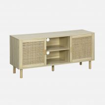 Cane and wood effect TV stand 120cm, Natural