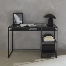 Desk with 2 black metal shelves 120CM, Black