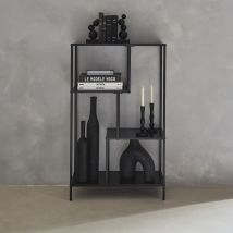 Asymmetrical black metal bookshelf with 4 shelves, Black