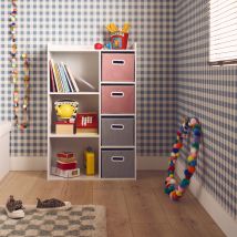 Mueble infantil con 4 cestas de terciopelo, Rosa