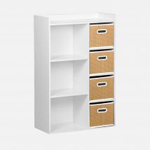 Libreria per bambini con 4 cestini in fibra vegetale, Naturale
