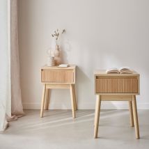 Mesita de noche con un cajón, set de 2, Natural