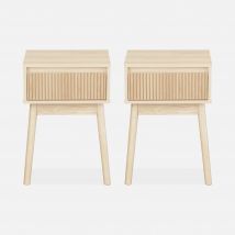 Pair of 2 bedside table with one drawer, Natural