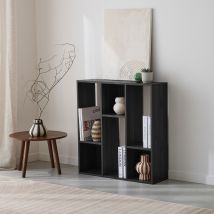 3-shelf bookcase with 6 compartments, Black