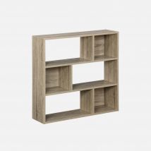 3-shelf bookcase with 6 compartments, Natural