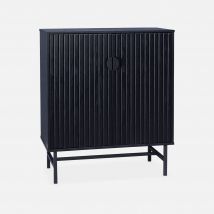 2-door wood-effect sideboard, black groove, Black