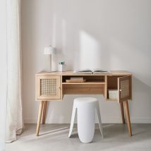 2-door desk with wood and cane effect, Natural