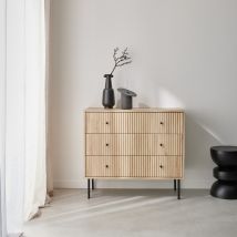 3-drawer chest with grooved wooden-effect, Natural