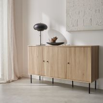 140cm storage sideboard with grooved wood-effect, Natural