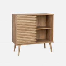 Scandinavian sideboard with wood decor and grooved sliding door L 80, Natural