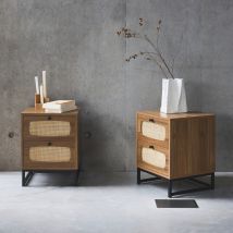 Pair of wood and cane bedside tables, Natural