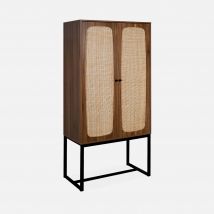 2-door cane and wood sideboard H165cm, Natural
