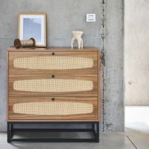 3-drawer chest with wood and cane effect, Natural