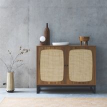 2-door cane and wood sideboard 100 cm, Natural