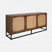 3-door rounded wood and cane buffet 160cm, Natural