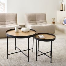 Wood-effect round nesting tables, Natural