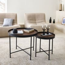 Wood-effect round nesting tables, Walnut