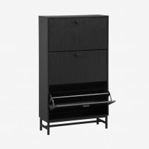 Shoe cabinet with 3 grooved doors, Black
