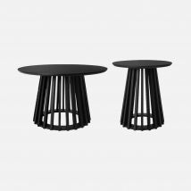 Set of 2 round wood-effect and fir-wood coffee tables, 40cm and 60cm, Black