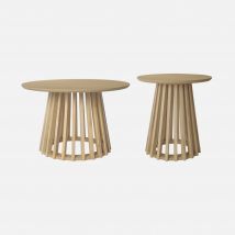 Set of 2 round wood-effect and fir-wood coffee tables, 40cm and 60cm, Light wood