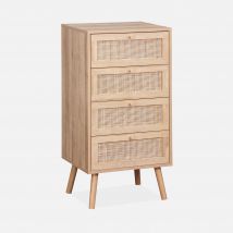 Wood and cane effect 4-drawer chest of drawers, Natural