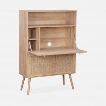 2-door writing desk with shelves, wood and cane effect, Natural