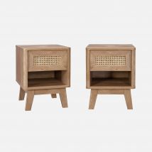 Pair of wooden and cane effect bedside tables, Natural