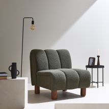 Sillón reclinable, patas redondeadas de madera, tela borreguito, Kaki