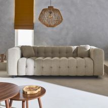 Sofá de 3 plazas, tapizado en tela borreguito texturizada, Beige