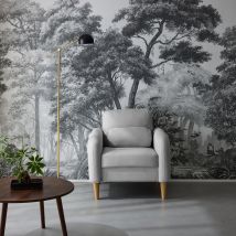 Poltrona scandinava arrotondata in tessuto con gambe in legno, Grigio chiaro