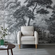 Sillón estilo escandinavo de tela con patas de madera, Blanco