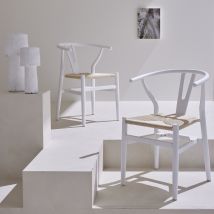 Silla de madera con asiento de cuerda, set de 2, Blanco