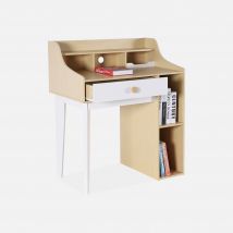 Children's desk with drawer and shelves, White and Natural