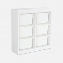 Children's storage unit with 6 storage bins, White