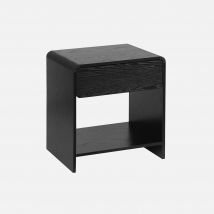 Mesita de noche, decoración de madera, 1 cajón, 1 estante, Negro