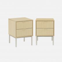 Set of 2 bedside tables with wood and metal effect, Natural