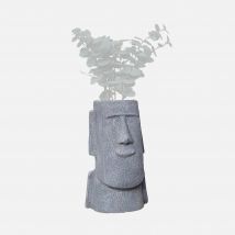 Aztec figurine pot cover, magnesia plant holder, H42.5cm, Grey