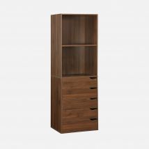 Módulo armario con 5 cajones y 2 estantes, Madera de nogal